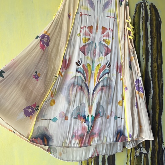 Free People 🌼 Dream Free Mini Tank Slip Dress Yellow Boho Floral Size M - Picture 4 of 11